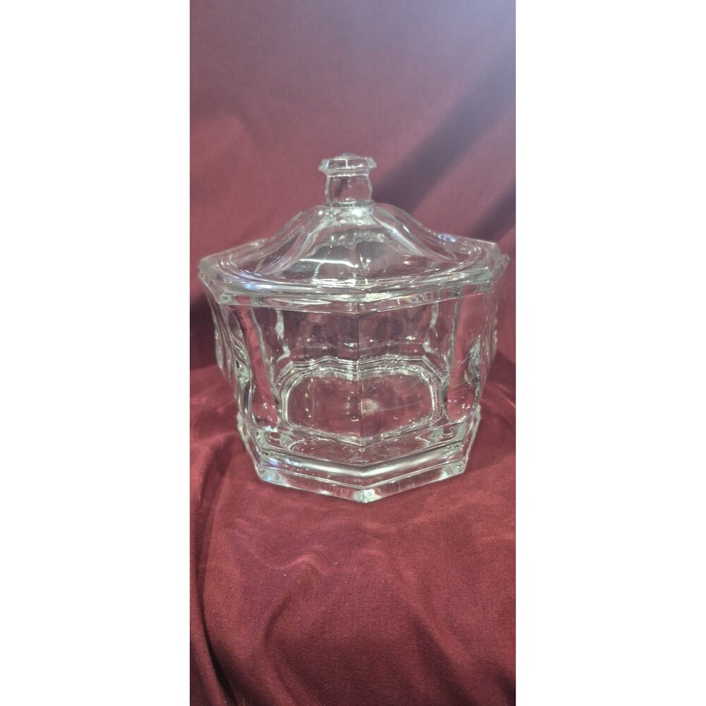 Vintage Indiana Glass Concord Octagonal Panel Lidded Candy Dish Clear 5.5” EUC